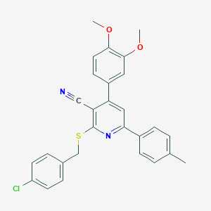 molecular formula C28H23ClN2O2S B418279 2-((4-Chlorobenzyl)thio)-4-(3,4-dimethoxyphenyl)-6-(p-tolyl)nicotinonitrile CAS No. 337925-08-3