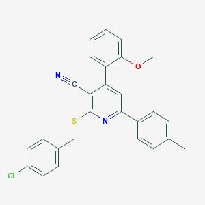 molecular formula C27H21ClN2OS B418280 2-((4-Chlorobenzyl)thio)-4-(2-methoxyphenyl)-6-(p-tolyl)nicotinonitrile CAS No. 337925-12-9
