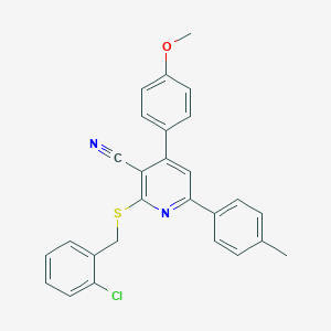 molecular formula C27H21ClN2OS B418281 2-((2-Chlorobenzyl)thio)-4-(4-methoxyphenyl)-6-(p-tolyl)nicotinonitrile CAS No. 337925-06-1