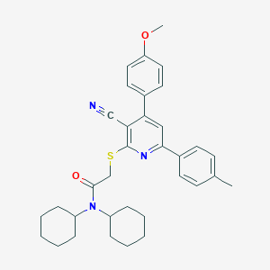 2-{[3-cyano-4-(4-methoxyphenyl)-6-(4-methylphenyl)-2-pyridinyl]sulfanyl}-N,N-dicyclohexylacetamide