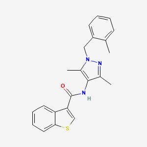 molecular formula C22H21N3OS B4182857 N-[3,5-dimethyl-1-(2-methylbenzyl)-1H-pyrazol-4-yl]-1-benzothiophene-3-carboxamide 