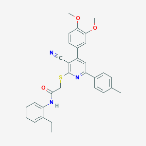 2-{[3-cyano-4-(3,4-dimethoxyphenyl)-6-(4-methylphenyl)-2-pyridinyl]sulfanyl}-N-(2-ethylphenyl)acetamide
