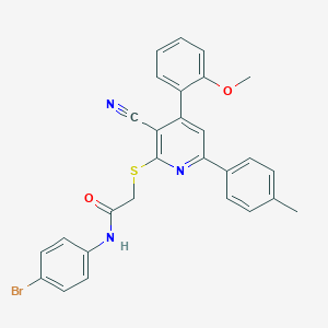 molecular formula C28H22BrN3O2S B418292 N-(4-bromophenyl)-2-{[3-cyano-4-(2-methoxyphenyl)-6-(4-methylphenyl)-2-pyridinyl]sulfanyl}acetamide 