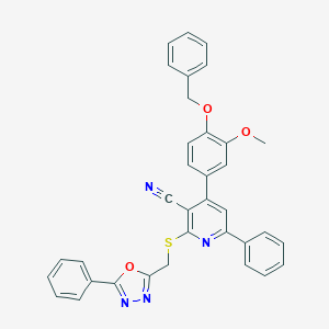 molecular formula C35H26N4O3S B418299 4-[4-(Benzyloxy)-3-methoxyphenyl]-6-phenyl-2-{[(5-phenyl-1,3,4-oxadiazol-2-yl)methyl]sulfanyl}nicotinonitrile 