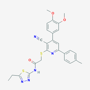 molecular formula C27H25N5O3S2 B418306 2-{[3-cyano-4-(3,4-dimethoxyphenyl)-6-(4-methylphenyl)-2-pyridinyl]sulfanyl}-N-(5-ethyl-1,3,4-thiadiazol-2-yl)acetamide 