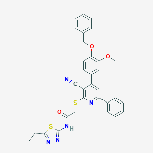 molecular formula C32H27N5O3S2 B418307 2-({4-[4-(benzyloxy)-3-methoxyphenyl]-3-cyano-6-phenyl-2-pyridinyl}sulfanyl)-N-(5-ethyl-1,3,4-thiadiazol-2-yl)acetamide 