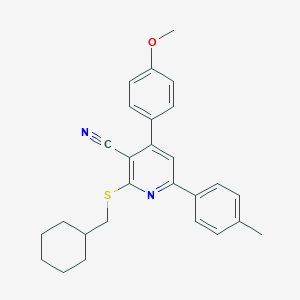 molecular formula C27H28N2OS B418309 2-[(Cyclohexylmethyl)sulfanyl]-4-(4-methoxyphenyl)-6-(4-methylphenyl)nicotinonitrile 