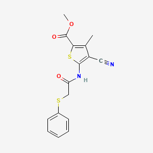 molecular formula C16H14N2O3S2 B4183132 methyl 4-cyano-3-methyl-5-{[(phenylthio)acetyl]amino}-2-thiophenecarboxylate 