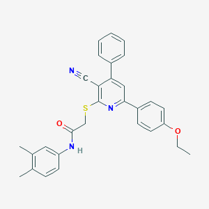 2-{[3-cyano-6-(4-ethoxyphenyl)-4-phenyl-2-pyridinyl]sulfanyl}-N-(3,4-dimethylphenyl)acetamide