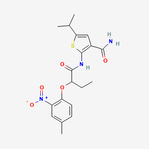molecular formula C19H23N3O5S B4183155 5-isopropyl-2-{[2-(4-methyl-2-nitrophenoxy)butanoyl]amino}-3-thiophenecarboxamide 