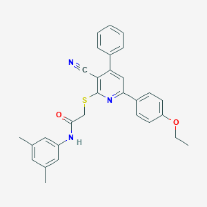 molecular formula C30H27N3O2S B418316 2-{[3-cyano-6-(4-ethoxyphenyl)-4-phenyl-2-pyridinyl]sulfanyl}-N-(3,5-dimethylphenyl)acetamide 