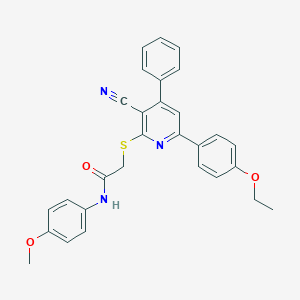 molecular formula C29H25N3O3S B418319 2-{[3-cyano-6-(4-ethoxyphenyl)-4-phenyl-2-pyridinyl]sulfanyl}-N-(4-methoxyphenyl)acetamide 