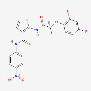 molecular formula C20H15F2N3O5S B4183257 2-{[2-(2,4-difluorophenoxy)propanoyl]amino}-N-(4-nitrophenyl)-3-thiophenecarboxamide 