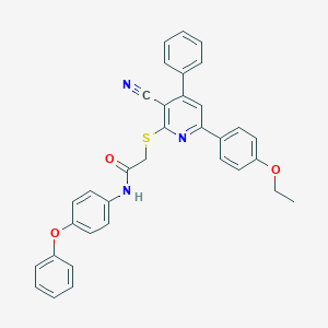 molecular formula C34H27N3O3S B418326 2-{[3-cyano-6-(4-ethoxyphenyl)-4-phenyl-2-pyridinyl]sulfanyl}-N-(4-phenoxyphenyl)acetamide 