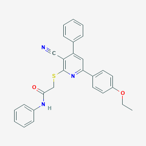 molecular formula C28H23N3O2S B418328 2-((3-Cyano-6-(4-ethoxyphenyl)-4-phenylpyridin-2-yl)thio)-N-phenylacetamide CAS No. 332375-85-6