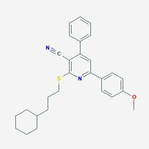 2-((3-Cyclohexylpropyl)thio)-6-(4-methoxyphenyl)-4-phenylnicotinonitrile