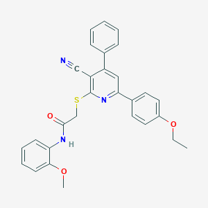 2-((3-Cyano-6-(4-ethoxyphenyl)-4-phenylpyridin-2-yl)thio)-N-(2-methoxyphenyl)acetamide