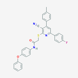 2-{[3-cyano-6-(4-fluorophenyl)-4-(4-methylphenyl)-2-pyridinyl]sulfanyl}-N-(4-phenoxyphenyl)acetamide