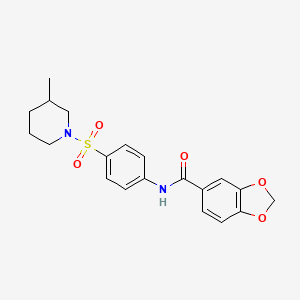 molecular formula C20H22N2O5S B4183470 N-{4-[(3-methyl-1-piperidinyl)sulfonyl]phenyl}-1,3-benzodioxole-5-carboxamide 