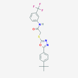 molecular formula C21H20F3N3O2S B418349 2-{[5-(4-tert-butylphenyl)-1,3,4-oxadiazol-2-yl]sulfanyl}-N-[3-(trifluoromethyl)phenyl]acetamide 