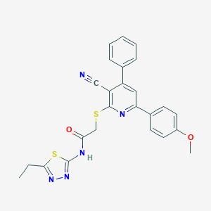 2-{[3-cyano-6-(4-methoxyphenyl)-4-phenyl-2-pyridinyl]sulfanyl}-N-(5-ethyl-1,3,4-thiadiazol-2-yl)acetamide