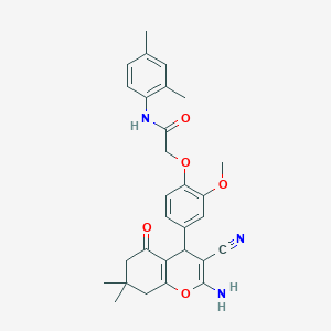 2-[4-(2-amino-3-cyano-7,7-dimethyl-5-oxo-6,8-dihydro-4H-chromen-4-yl)-2-methoxyphenoxy]-N-(2,4-dimethylphenyl)acetamide