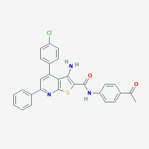 molecular formula C28H20ClN3O2S B418380 N-(4-acetylphenyl)-3-amino-4-(4-chlorophenyl)-6-phenylthieno[2,3-b]pyridine-2-carboxamide 