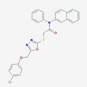 molecular formula C27H20ClN3O3S B418384 2-({5-[(4-chlorophenoxy)methyl]-1,3,4-oxadiazol-2-yl}sulfanyl)-N-(2-naphthyl)-N-phenylacetamide 