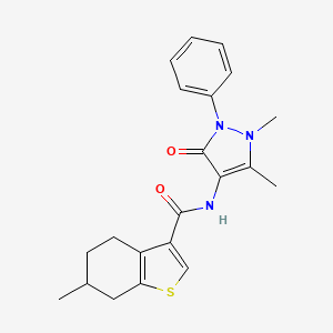 molecular formula C21H23N3O2S B4183936 N-(1,5-dimethyl-3-oxo-2-phenyl-2,3-dihydro-1H-pyrazol-4-yl)-6-methyl-4,5,6,7-tetrahydro-1-benzothiophene-3-carboxamide 