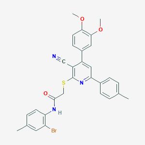 molecular formula C30H26BrN3O3S B418398 N-(2-bromo-4-methylphenyl)-2-{[3-cyano-4-(3,4-dimethoxyphenyl)-6-(4-methylphenyl)-2-pyridinyl]sulfanyl}acetamide 