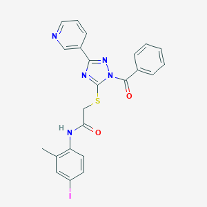 molecular formula C23H18IN5O2S B418400 2-{[1-benzoyl-3-(3-pyridinyl)-1H-1,2,4-triazol-5-yl]sulfanyl}-N-(4-iodo-2-methylphenyl)acetamide 