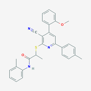 molecular formula C30H27N3O2S B418403 2-{[3-cyano-4-(2-methoxyphenyl)-6-(4-methylphenyl)-2-pyridinyl]sulfanyl}-N-(2-methylphenyl)propanamide 