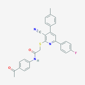 N-(4-acetylphenyl)-2-{[3-cyano-6-(4-fluorophenyl)-4-(4-methylphenyl)-2-pyridinyl]sulfanyl}acetamide