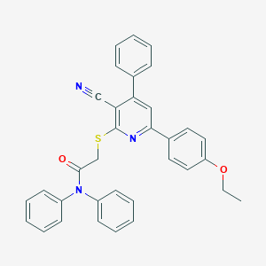 molecular formula C34H27N3O2S B418410 2-{[3-cyano-6-(4-ethoxyphenyl)-4-phenyl-2-pyridinyl]sulfanyl}-N,N-diphenylacetamide 