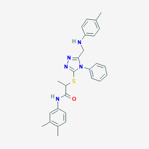 molecular formula C27H29N5OS B418411 N-(3,4-dimethylphenyl)-2-[[5-[(4-methylanilino)methyl]-4-phenyl-1,2,4-triazol-3-yl]sulfanyl]propanamide CAS No. 332907-21-8