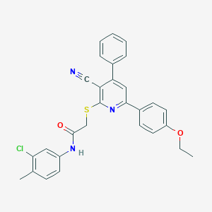 N-(3-chloro-4-methylphenyl)-2-{[3-cyano-6-(4-ethoxyphenyl)-4-phenyl-2-pyridinyl]sulfanyl}acetamide