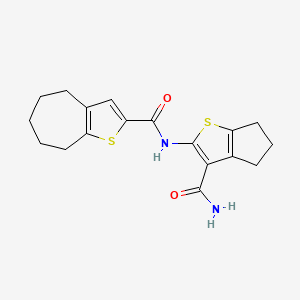 molecular formula C18H20N2O2S2 B4184224 N-[3-(aminocarbonyl)-5,6-dihydro-4H-cyclopenta[b]thien-2-yl]-5,6,7,8-tetrahydro-4H-cyclohepta[b]thiophene-2-carboxamide 