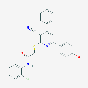 molecular formula C27H20ClN3O2S B418432 N-(2-chlorophenyl)-2-{[3-cyano-6-(4-methoxyphenyl)-4-phenyl-2-pyridinyl]sulfanyl}acetamide 