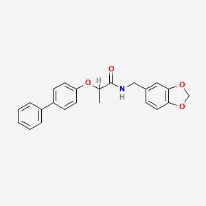molecular formula C23H21NO4 B4184324 N-(1,3-benzodioxol-5-ylmethyl)-2-(4-biphenylyloxy)propanamide 