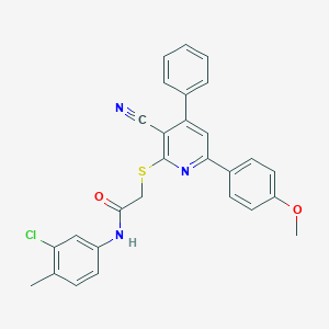 N-(3-chloro-4-methylphenyl)-2-{[3-cyano-6-(4-methoxyphenyl)-4-phenyl-2-pyridinyl]sulfanyl}acetamide