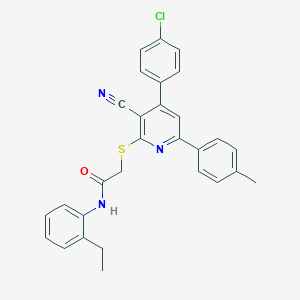 molecular formula C29H24ClN3OS B418439 2-{[4-(4-chlorophenyl)-3-cyano-6-(4-methylphenyl)-2-pyridinyl]sulfanyl}-N-(2-ethylphenyl)acetamide 