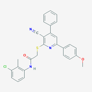 molecular formula C28H22ClN3O2S B418441 N-(3-chloro-2-methylphenyl)-2-{[3-cyano-6-(4-methoxyphenyl)-4-phenyl-2-pyridinyl]sulfanyl}acetamide 