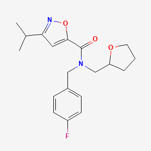 molecular formula C19H23FN2O3 B4184446 N-(4-fluorobenzyl)-3-isopropyl-N-(tetrahydrofuran-2-ylmethyl)isoxazole-5-carboxamide 