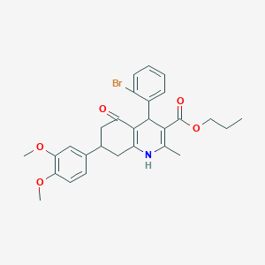 molecular formula C28H30BrNO5 B418446 Propyl 4-(2-bromophenyl)-7-(3,4-dimethoxyphenyl)-2-methyl-5-oxo-1,4,5,6,7,8-hexahydro-3-quinolinecarboxylate 