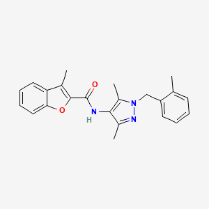 molecular formula C23H23N3O2 B4184548 N-[3,5-dimethyl-1-(2-methylbenzyl)-1H-pyrazol-4-yl]-3-methyl-1-benzofuran-2-carboxamide 