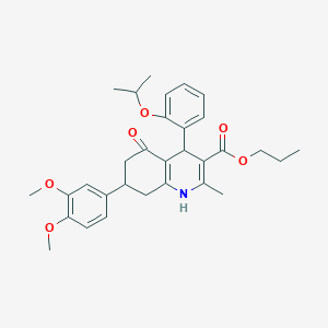 Propyl 7-(3,4-dimethoxyphenyl)-2-methyl-5-oxo-4-[2-(propan-2-yloxy)phenyl]-1,4,5,6,7,8-hexahydroquinoline-3-carboxylate