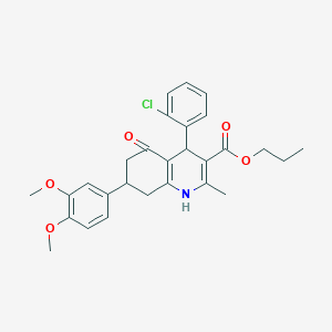 molecular formula C28H30ClNO5 B418474 Propyl 4-(2-chlorophenyl)-7-(3,4-dimethoxyphenyl)-2-methyl-5-oxo-1,4,5,6,7,8-hexahydro-3-quinolinecarboxylate 