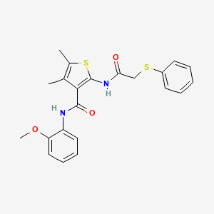 molecular formula C22H22N2O3S2 B4184834 N-(2-methoxyphenyl)-4,5-dimethyl-2-{[(phenylthio)acetyl]amino}-3-thiophenecarboxamide 