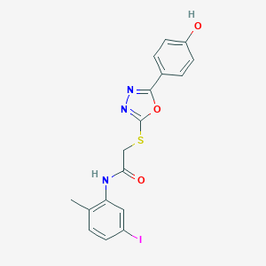 molecular formula C17H14IN3O3S B418497 2-{[5-(4-hydroxyphenyl)-1,3,4-oxadiazol-2-yl]sulfanyl}-N-(5-iodo-2-methylphenyl)acetamide 