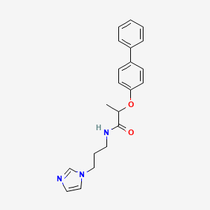 molecular formula C21H23N3O2 B4185019 2-(4-biphenylyloxy)-N-[3-(1H-imidazol-1-yl)propyl]propanamide 